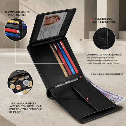Portefeuille Homme Cuir Slim 10 Cartes RFID Porte-Monnaie