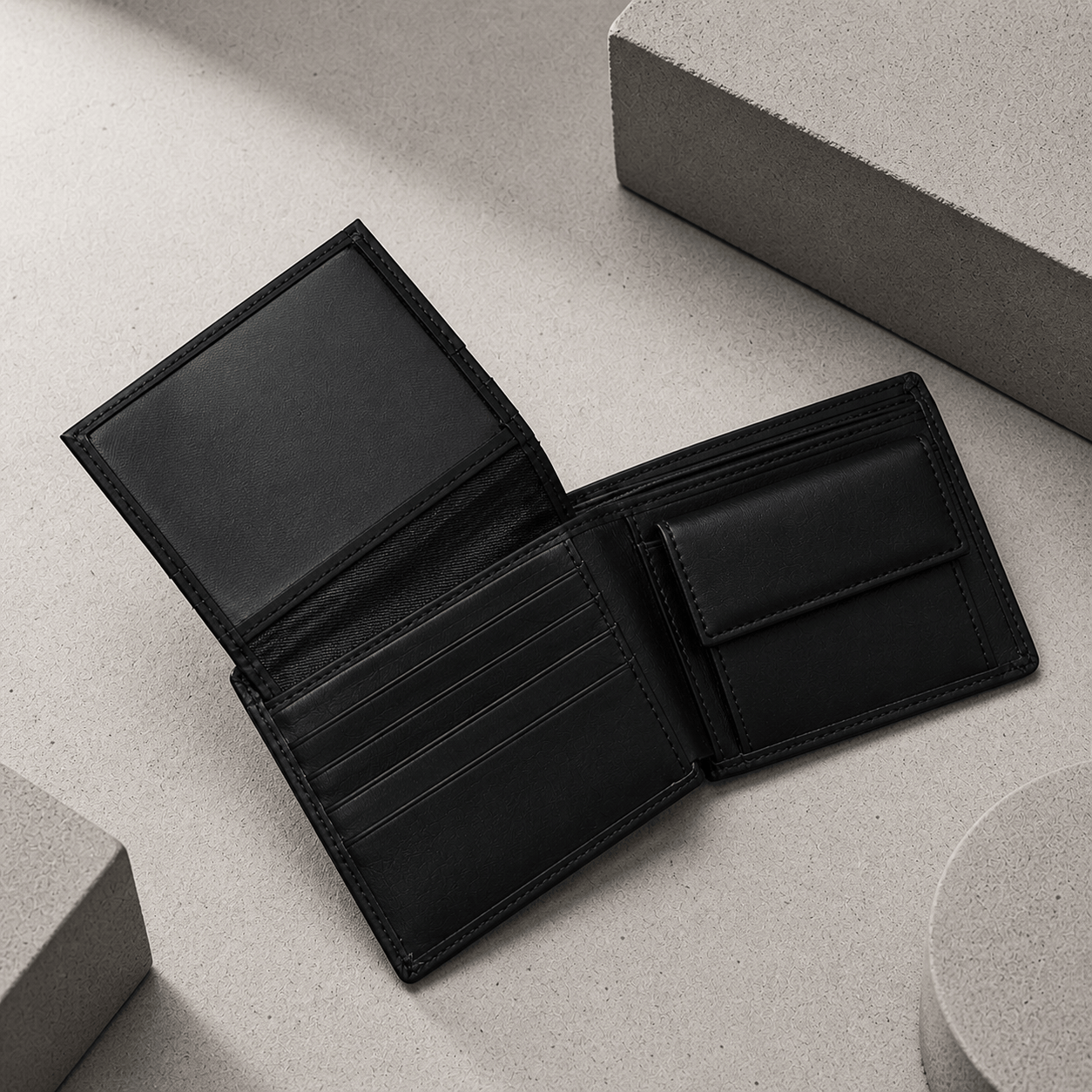 Portefeuille Homme Noir Cuir Véritable Compact Anti RFID