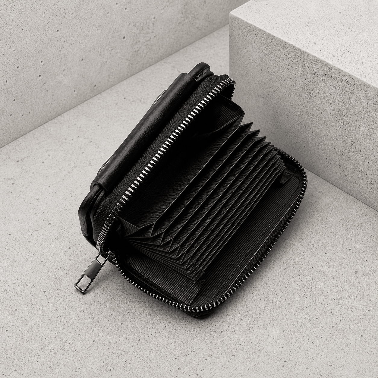 Portefeuille Homme Zippé Compact Anti-RFID Bouton Pression