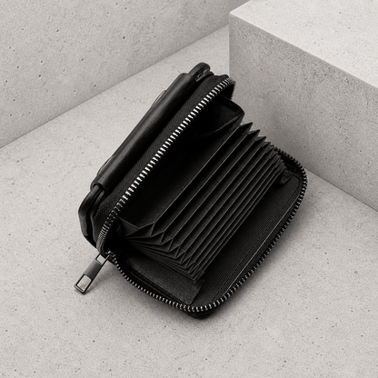 Portefeuille Homme Zippé Compact Anti-RFID Bouton Pression