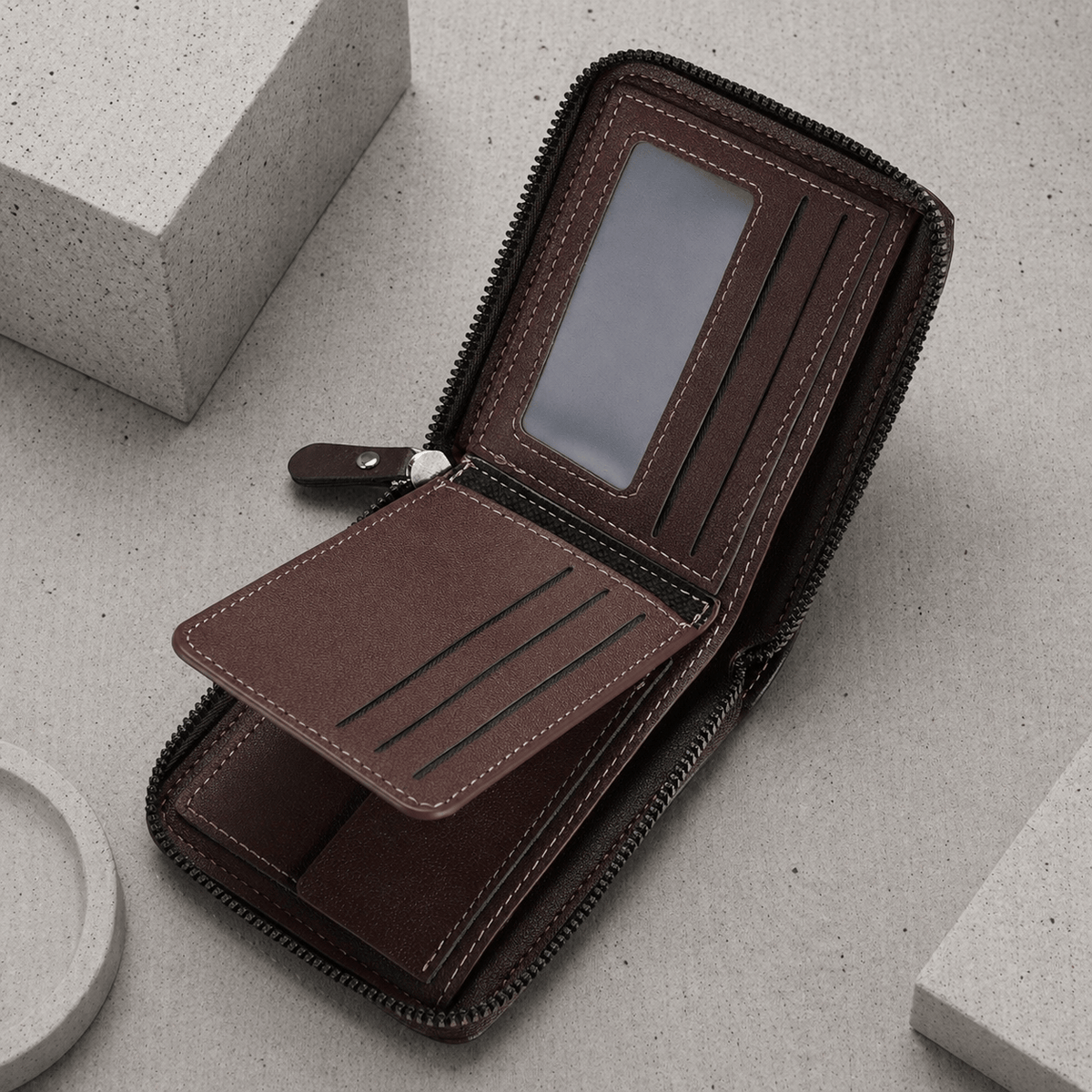 Portefeuille Homme Similicuir Effet Croco Zippé RFID
