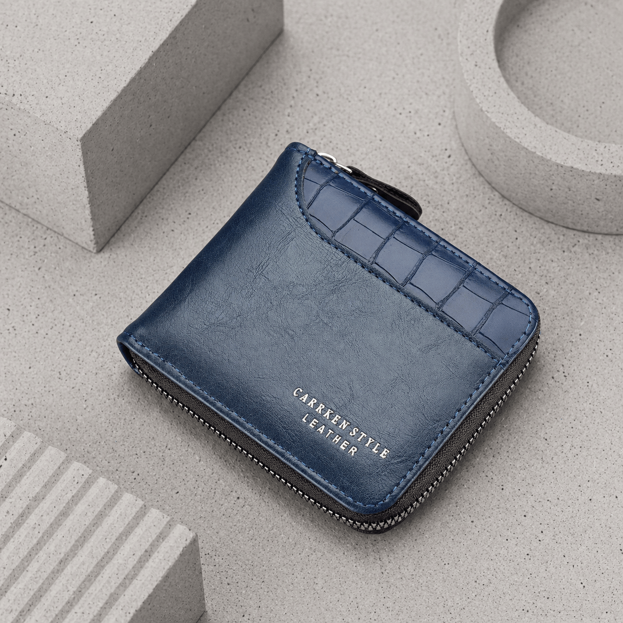 Portefeuille Homme Similicuir Effet Croco Zippé RFID