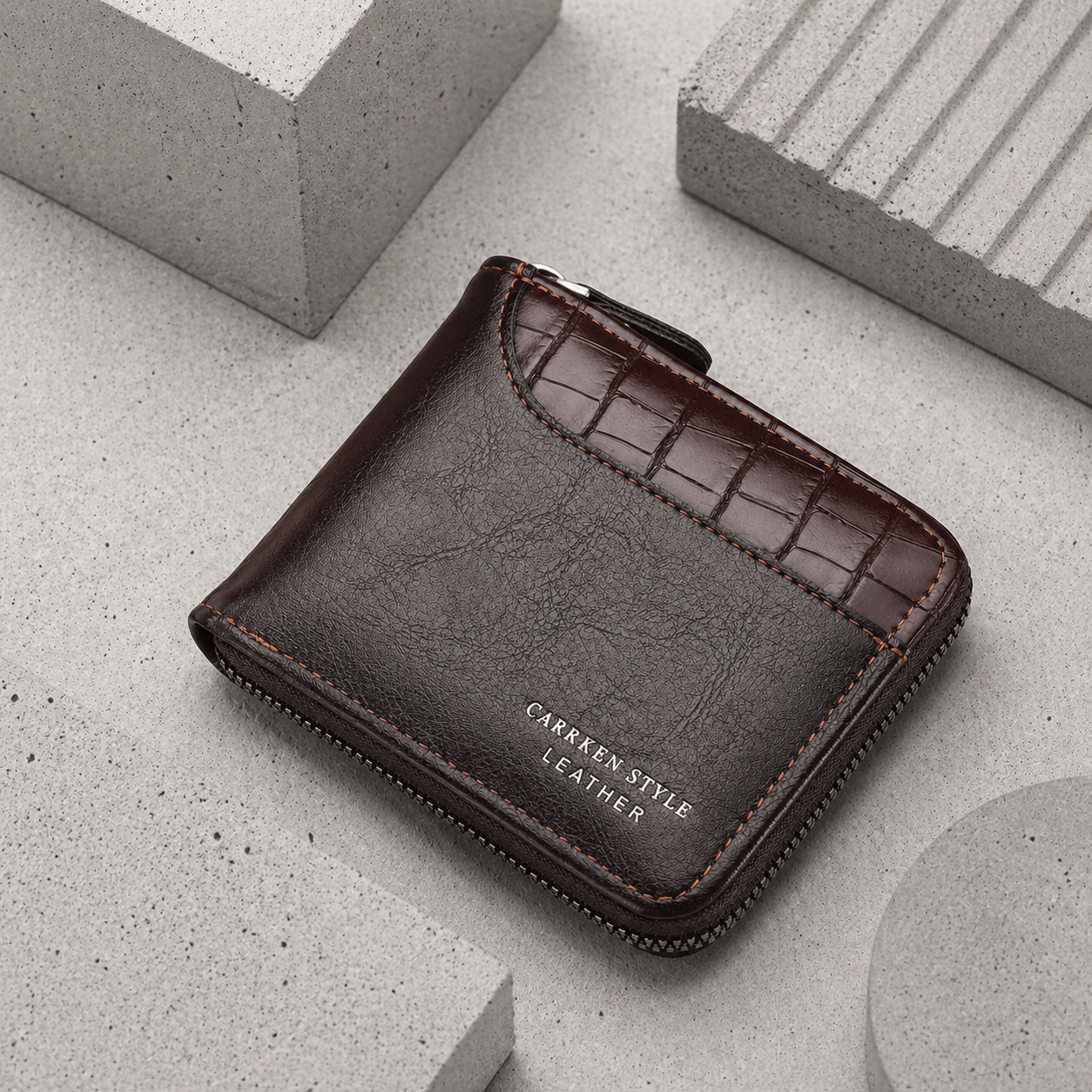 Portefeuille Homme Similicuir Effet Croco Zippé RFID