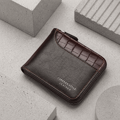 Portefeuille Homme Similicuir Effet Croco Zippé RFID