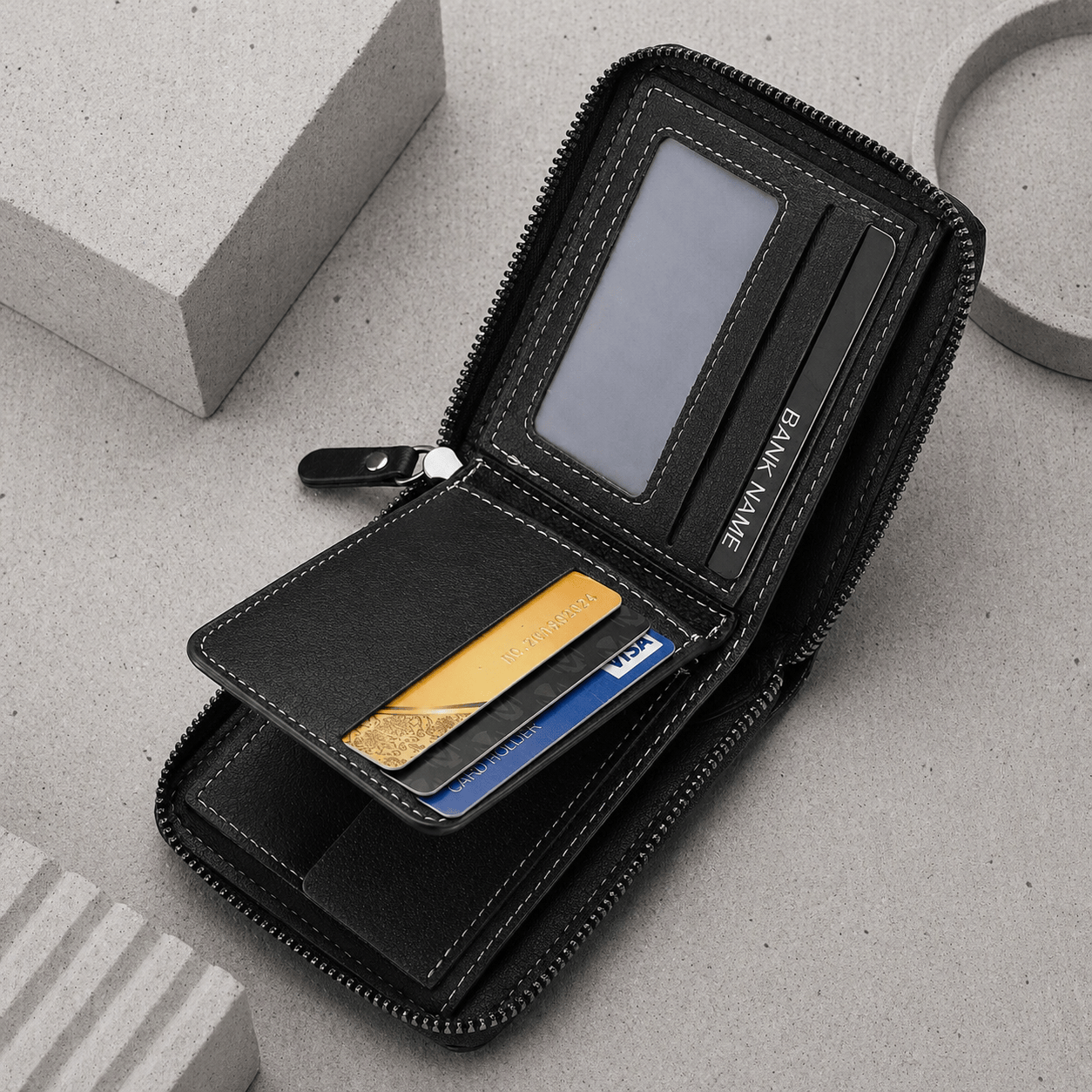 Portefeuille Homme Similicuir Effet Croco Zippé RFID