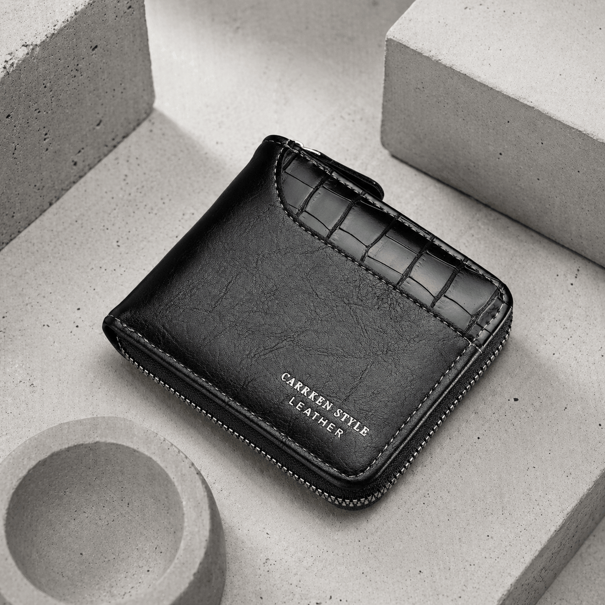 Portefeuille Homme Similicuir Effet Croco Zippé RFID