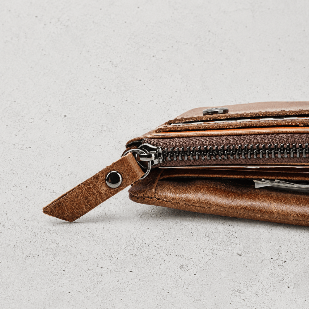 Portefeuille Cuir Homme Personnalisé Compact Zippé