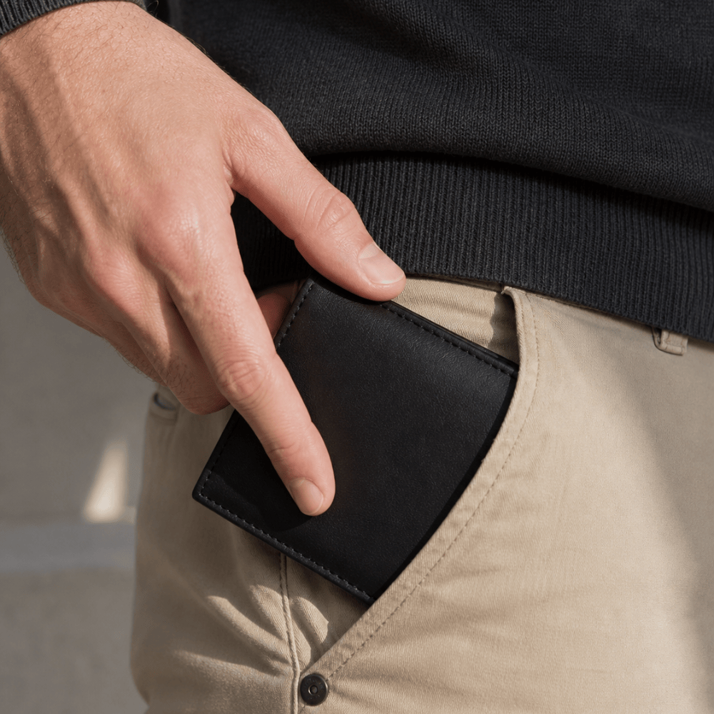 Portefeuille Homme Noir Cuir Véritable Compact Anti RFID