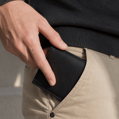 Portefeuille Homme Noir Cuir Véritable Compact Anti RFID