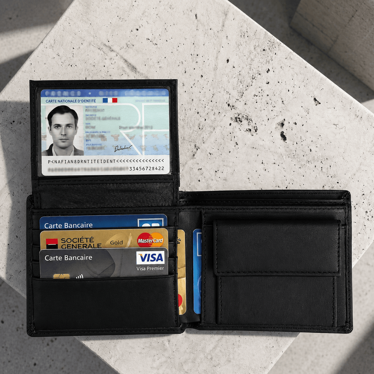 Portefeuille Homme Noir Cuir Véritable Compact Anti RFID