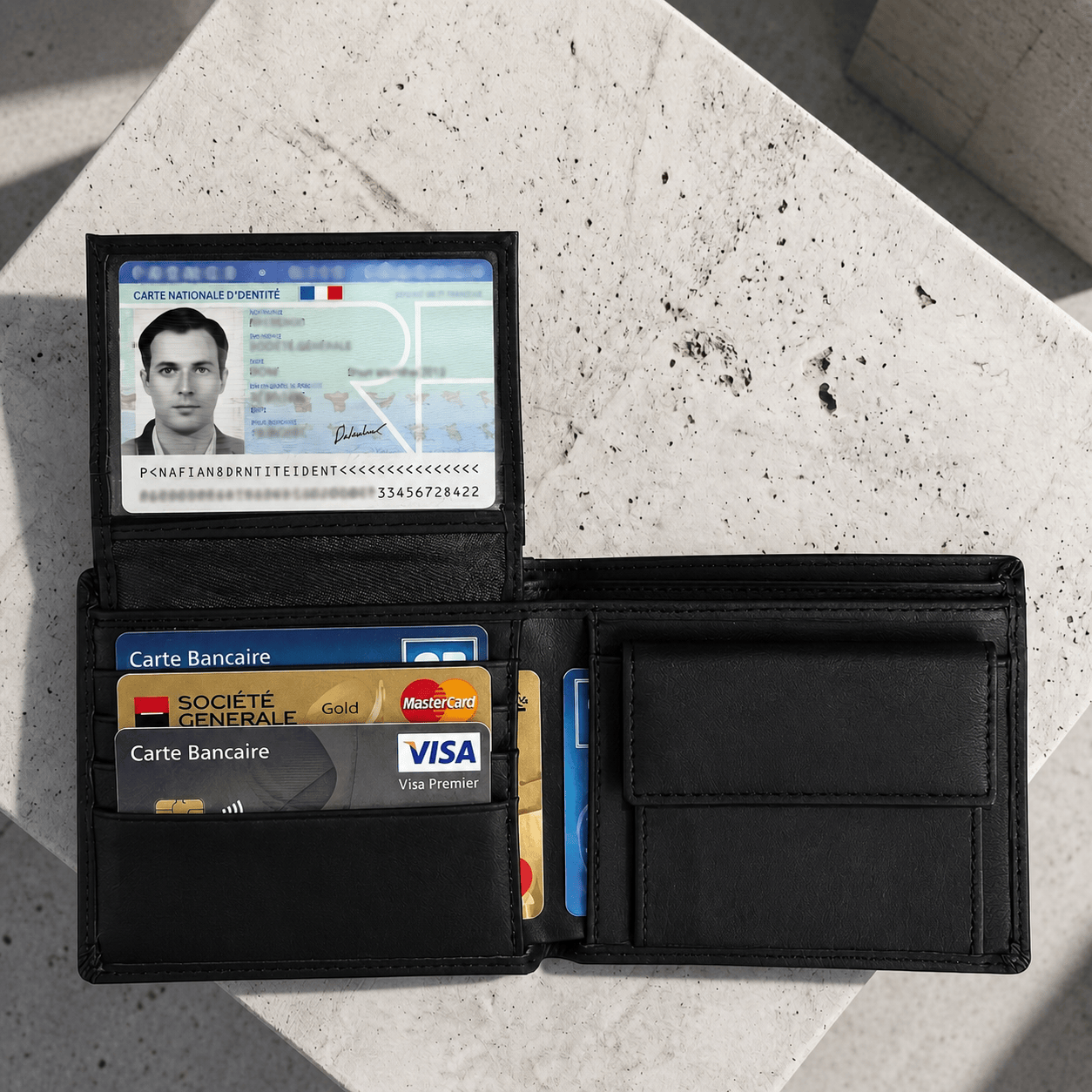 Portefeuille Homme Noir Cuir Véritable Compact Anti RFID