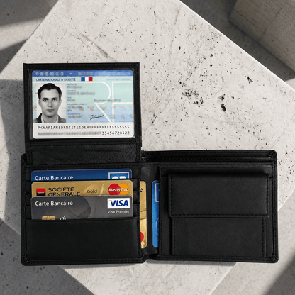 Portefeuille Homme Noir Cuir Véritable Compact Anti RFID