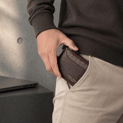 Portefeuille Homme Similicuir Effet Croco Zippé RFID