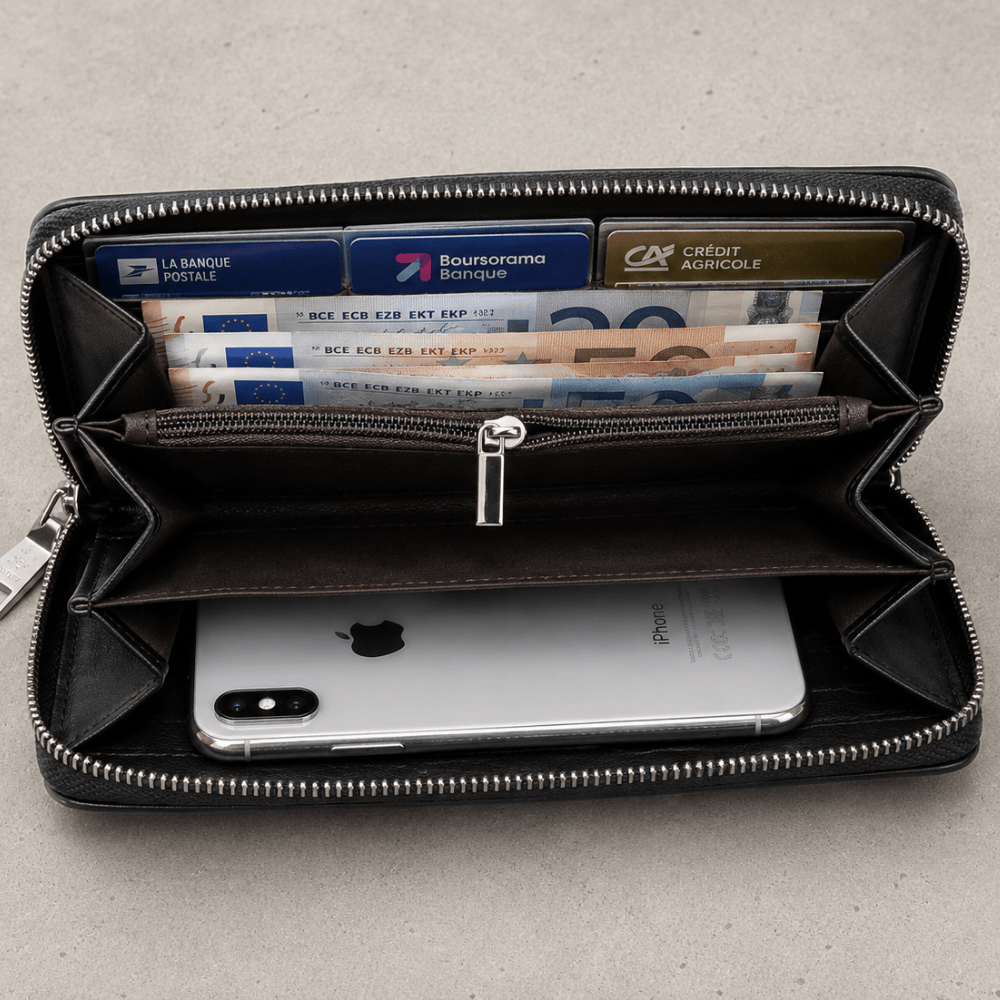 Grand Portefeuille Zippé Homme Grande Capacité