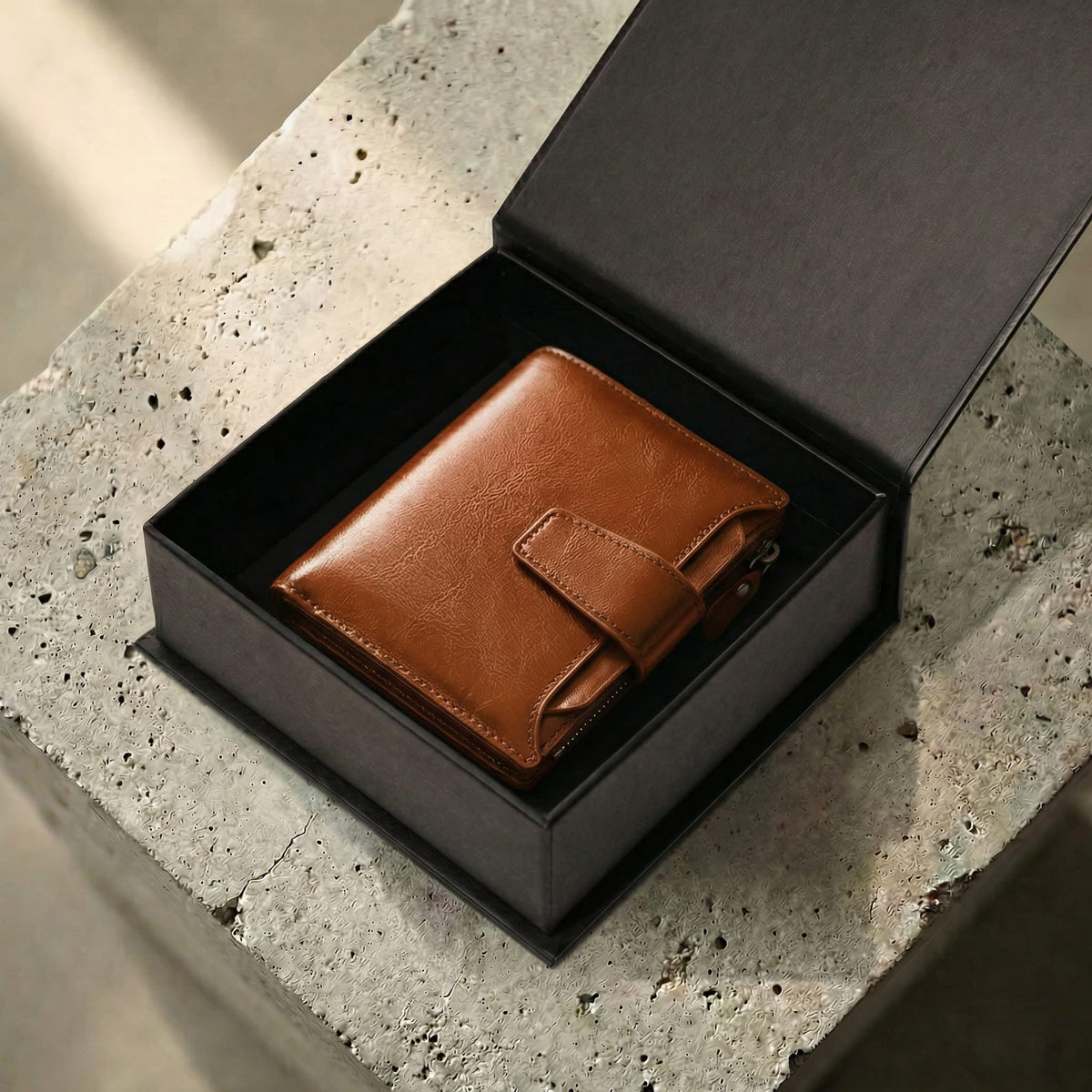 Portefeuille Homme Zippé RFID Porte-Monnaie 12 Cartes