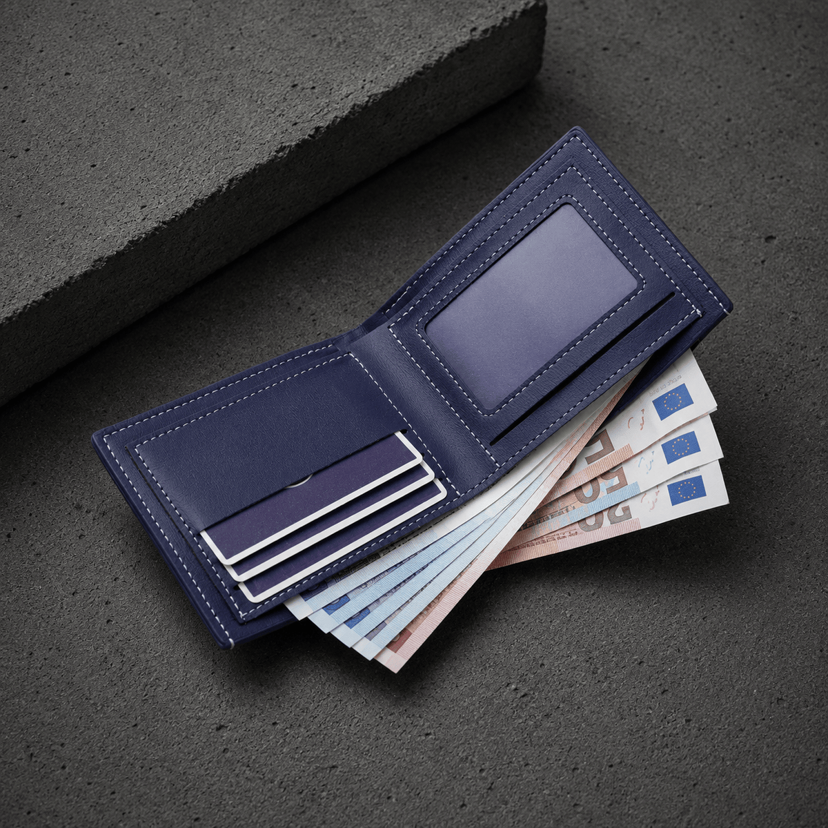 Portefeuille Homme Moderne 2 Volets et Coutures Blanches