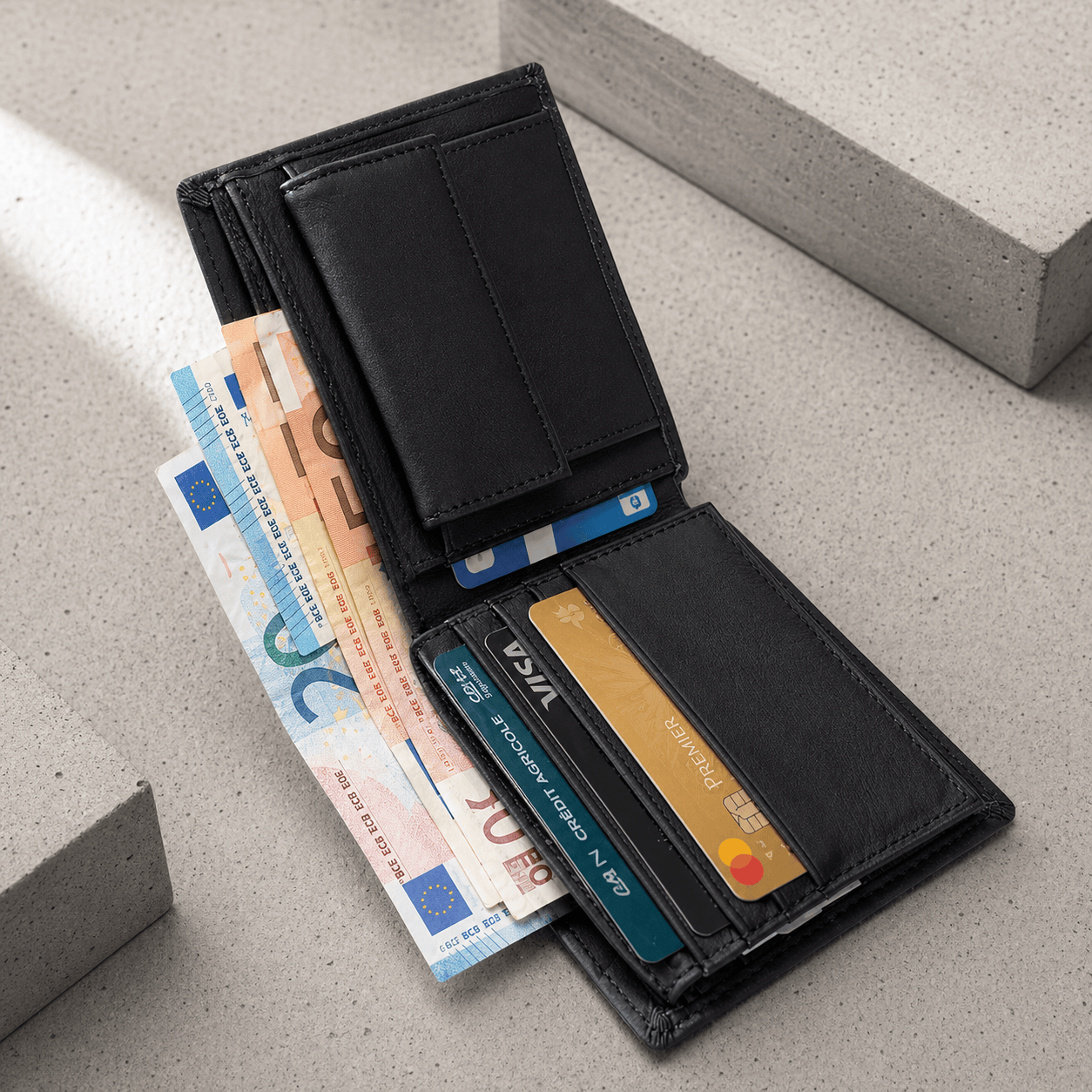 Portefeuille Homme Noir Cuir Véritable Compact Anti RFID