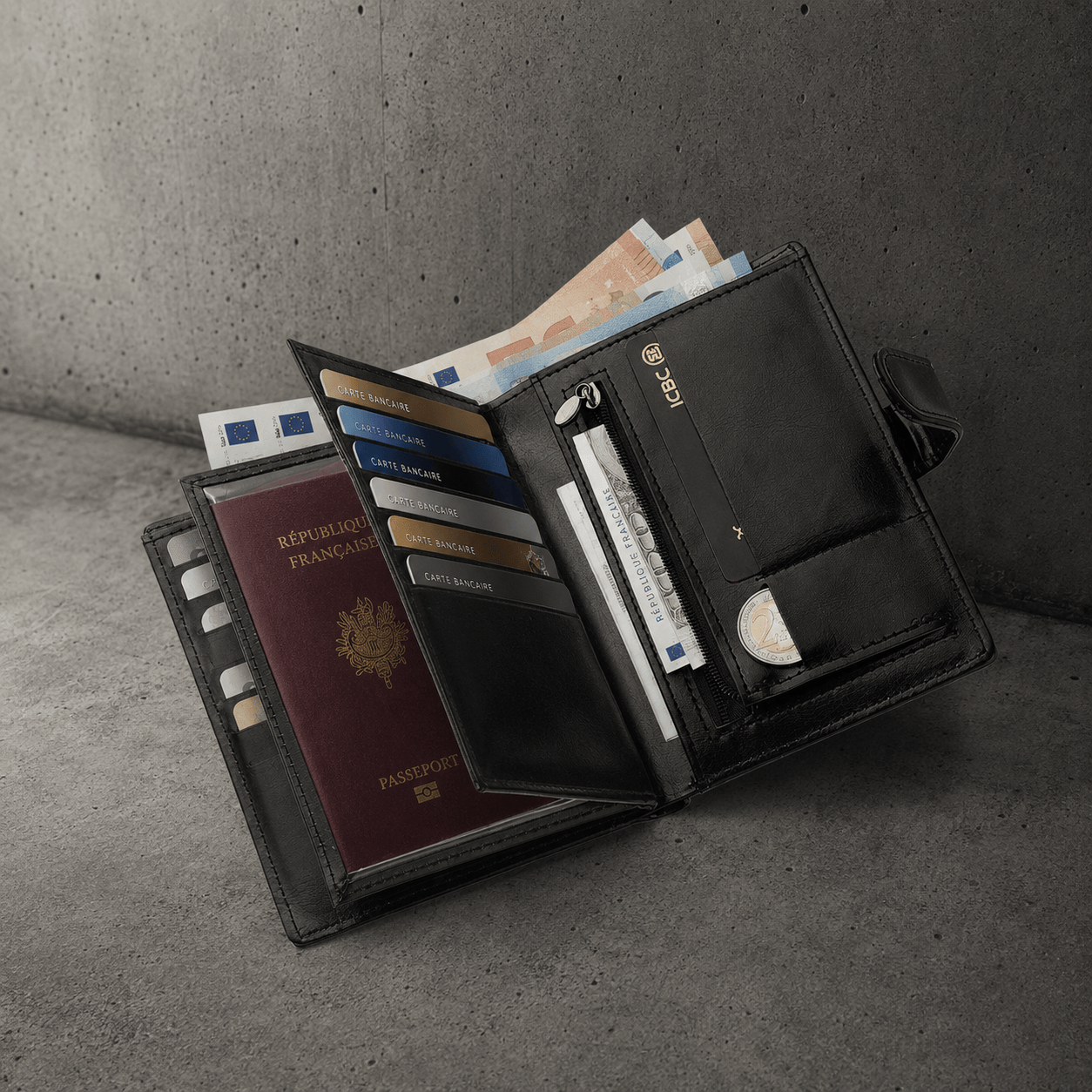 Portefeuille Passeport Homme Voyage et Grand Format