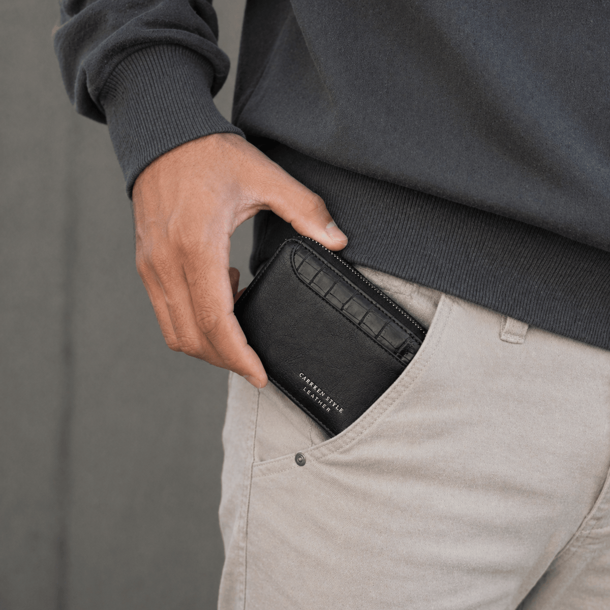 Portefeuille Homme Similicuir Effet Croco Zippé RFID