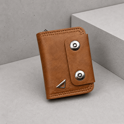 Portefeuille Homme Zippé Compact Anti-RFID Bouton Pression