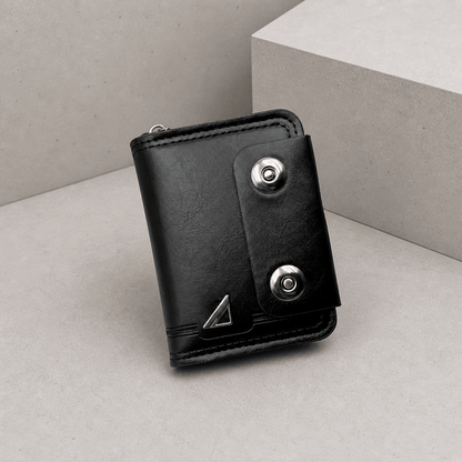 Portefeuille Homme Zippé Compact Anti-RFID Bouton Pression