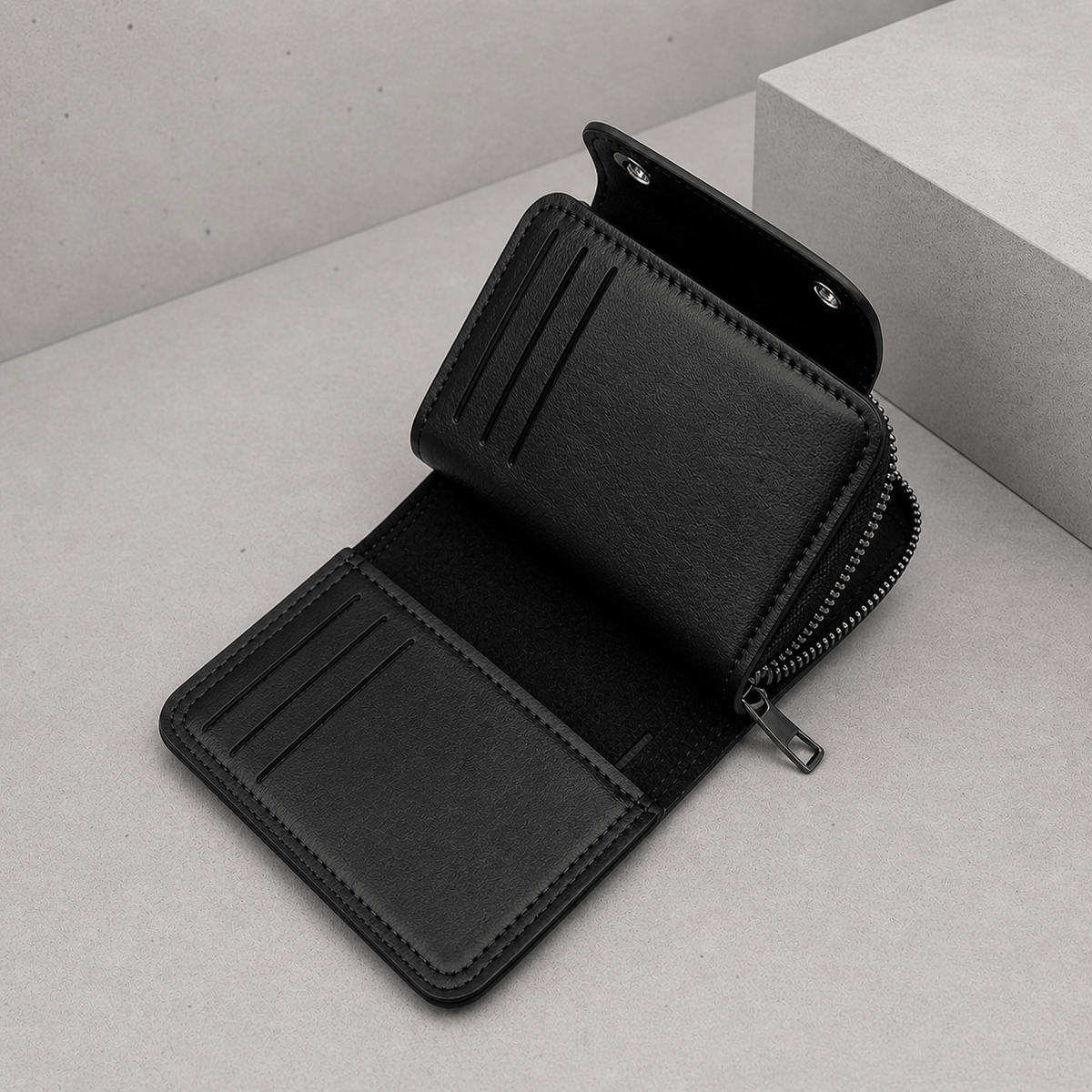 Portefeuille Homme Zippé Compact Anti-RFID Bouton Pression