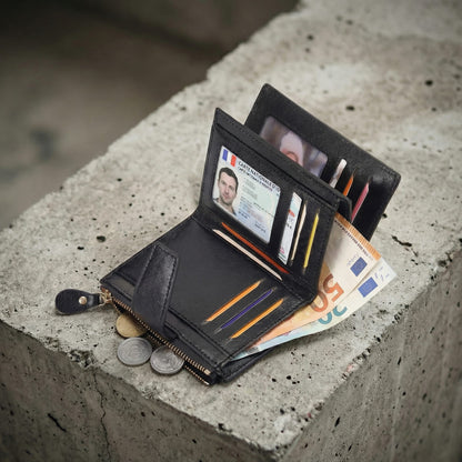 Portefeuille Homme Zippé RFID Porte-Monnaie 12 Cartes