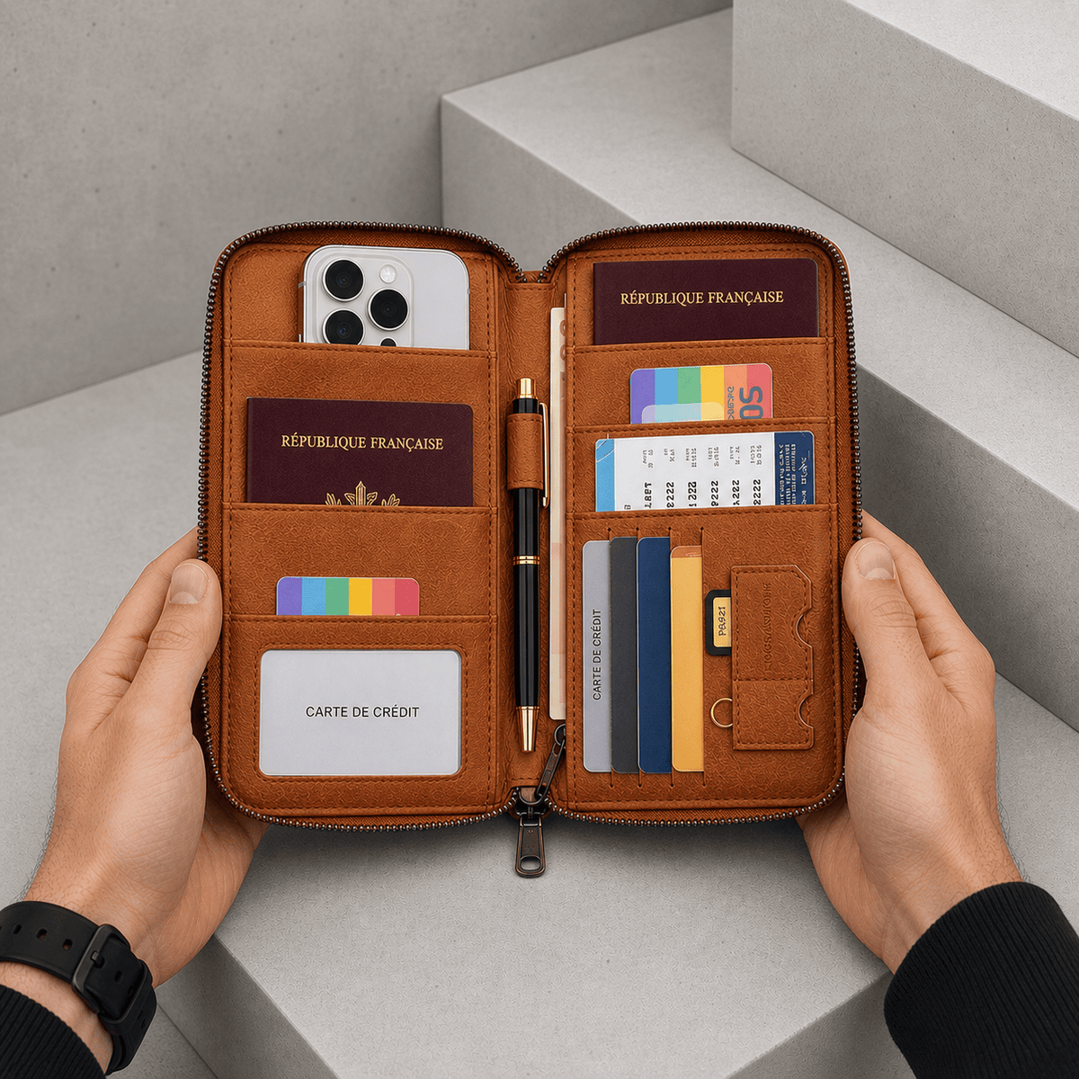 Portefeuille Long Homme Voyage Passeport RFID Dragonne