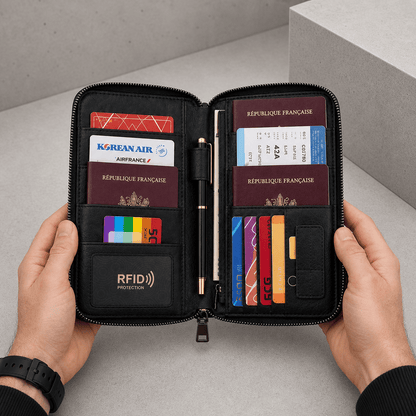 Portefeuille Long Homme Voyage Passeport RFID Dragonne