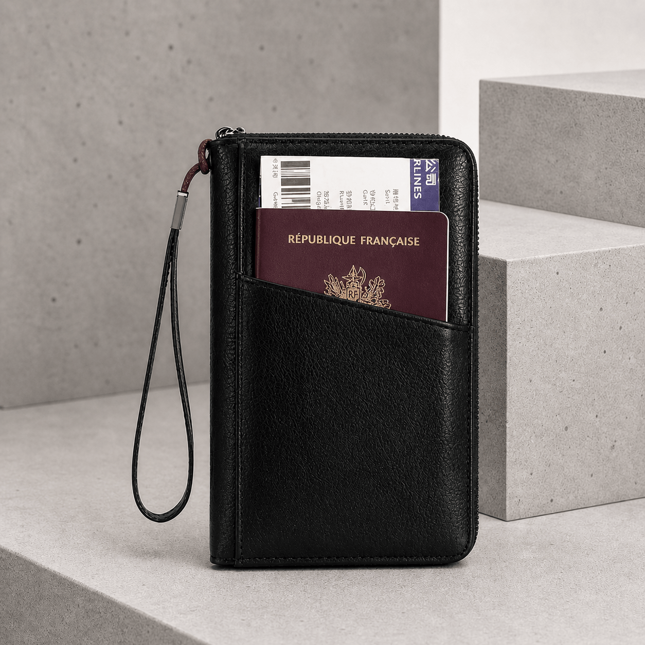 Portefeuille Long Homme Voyage Passeport RFID Dragonne