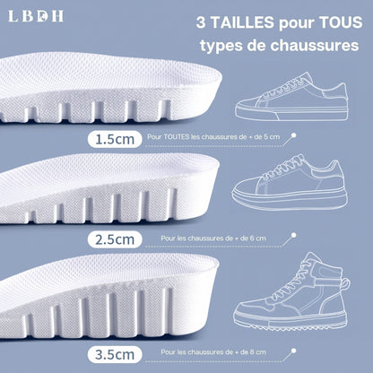 Semelles rehaussantes +1,5 à 3,5 cm à mémoire de forme
