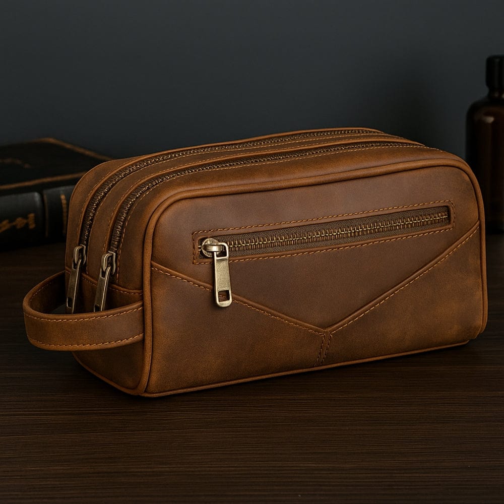 Trousse de toilette homme cuir véritable - Luxe intemporel