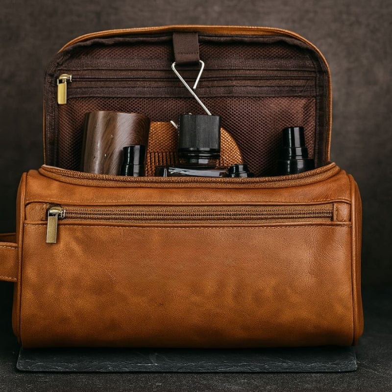 Trousse de toilette homme personnalisée en cuir – Gravure incluse