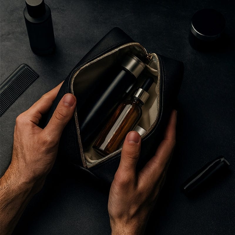 Trousse de toilette homme luxe en cuir – 3 tailles, personnalisation incluse