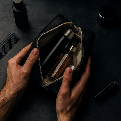 Trousse de toilette homme luxe en cuir – 3 tailles, personnalisation incluse