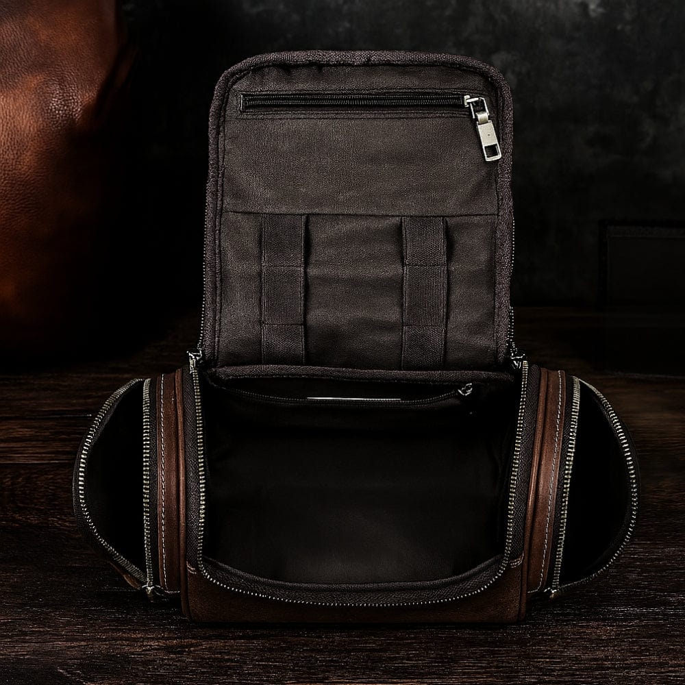Trousse de toilette homme cuir vintage – Personnalisation gravure
