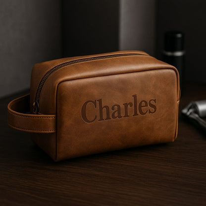 Trousse de toilette homme personnalisée cuir - Gravure prénom