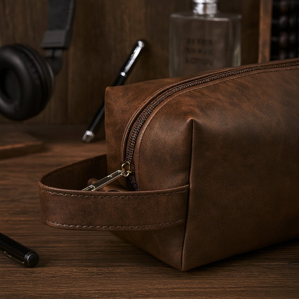 Trousse de toilette homme personnalisée cuir - Gravure prénom