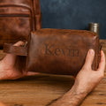 Trousse de toilette homme personnalisée cuir - Gravure prénom